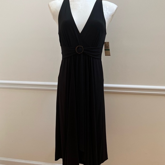 MICHAEL Michael Kors Black V-Neck Sleeveless Handkerchief-Hem Dress Size Large - Picture 3 of 8